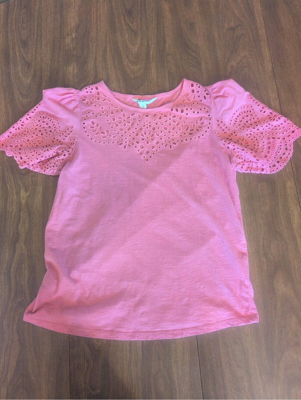 Boden Eyelet Embroidered Puff Sleeve Top 8 Short Sleeve Cotton Cottage Core